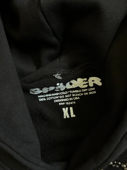 Sp5der OG Rhinestone Logo Hoodie in black XL