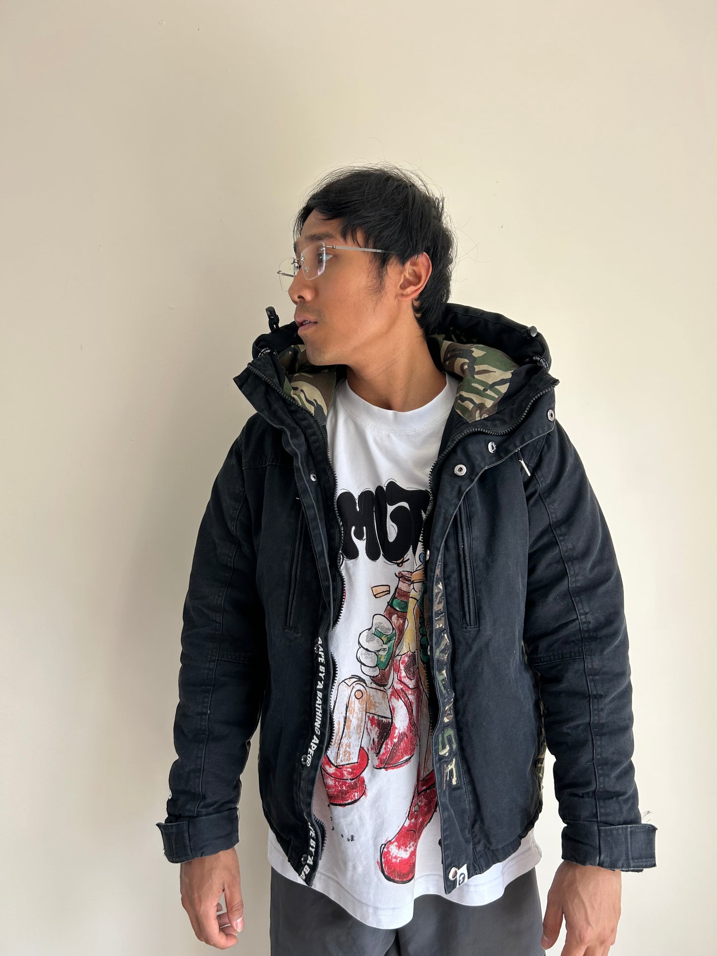 AAPE Hoodie Puffer Small Black Camo (OFF)