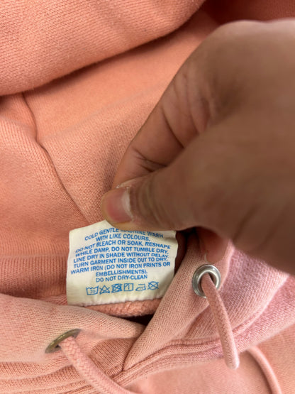 Champion Reverse Weave Small C Hoodie in a light pink or rose shade Medium