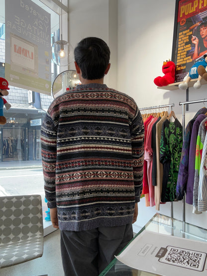 Vintage Aztec Wool Sweater Small Navy Blue