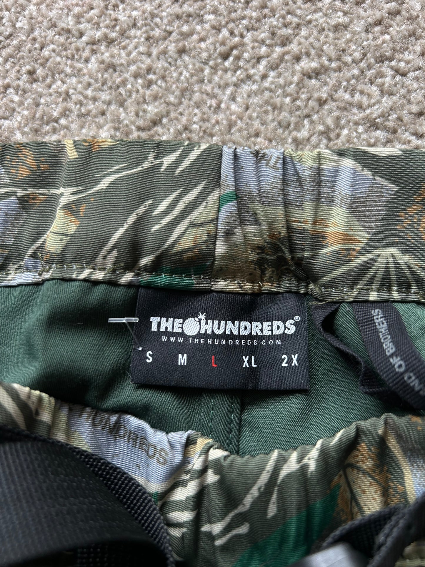 The Hundreds Green Camo Padded Pants, also referred to as the Moro Hybrid Pants. Large 32-36
