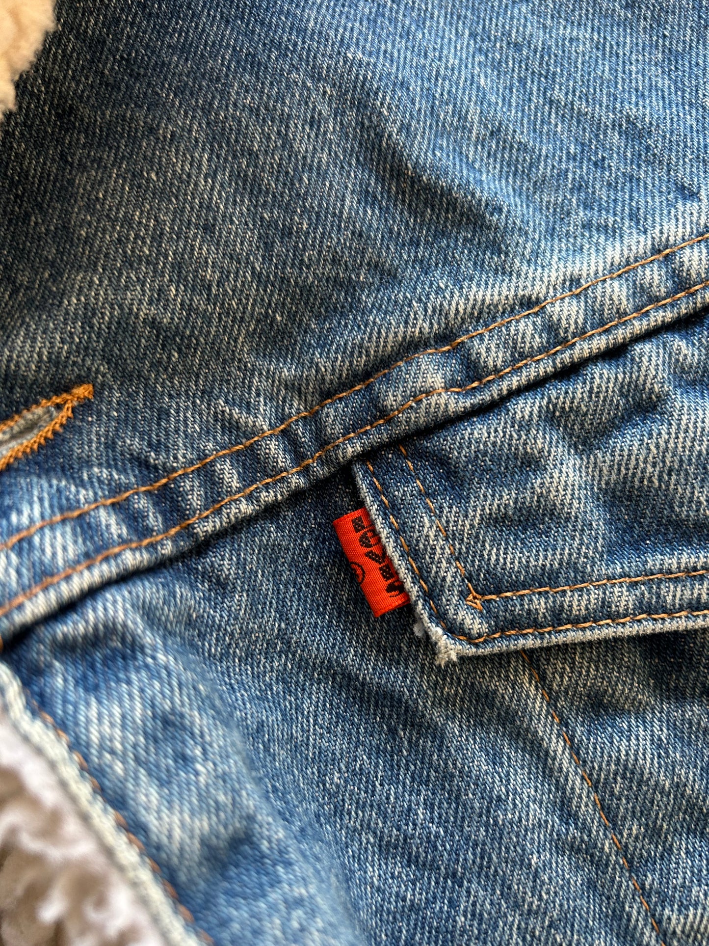 Vintage Levis Denim Sherpa Trucker Jacket Orange Tab XL Made in NZ