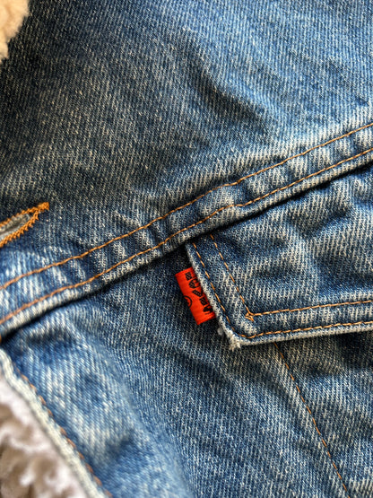 Vintage Levis Denim Sherpa Trucker Jacket Orange Tab XL Made in NZ