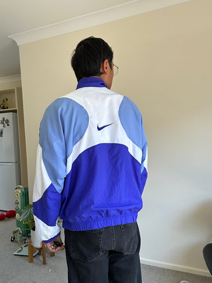 vintage Nike 90s woven windbreaker jacket in blue and white Medium