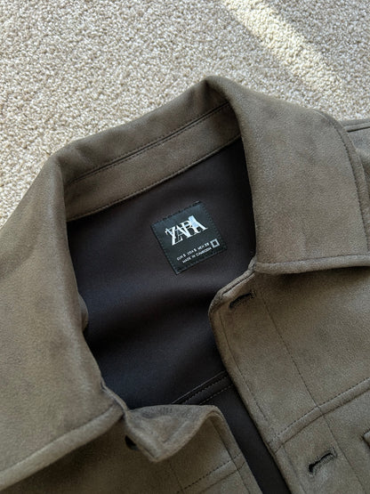 Zara Suede Faux Jacket Small Olive