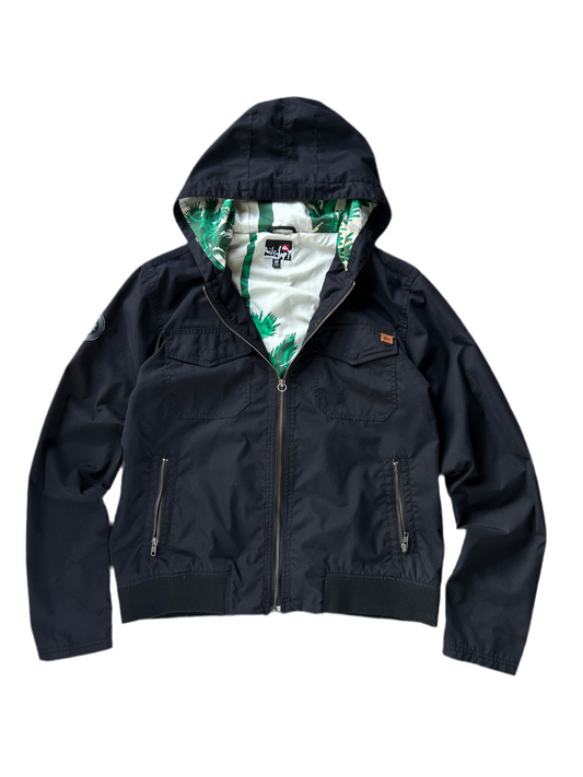 Quiksilver Mens Windbreaker Jacket Medium Black Y2K Full Zip Hooded