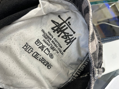 black Stüssy Stock 8 Big OL Jeans featuring an all-over washed graphic print of the brand's iconic 8-ball and stock logo 34