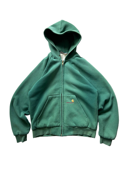 vintage Carhartt thermal-lined zip-up hoodie in a forest green color Small Faded