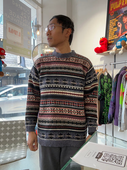 Vintage Aztec Wool Sweater Small Navy Blue