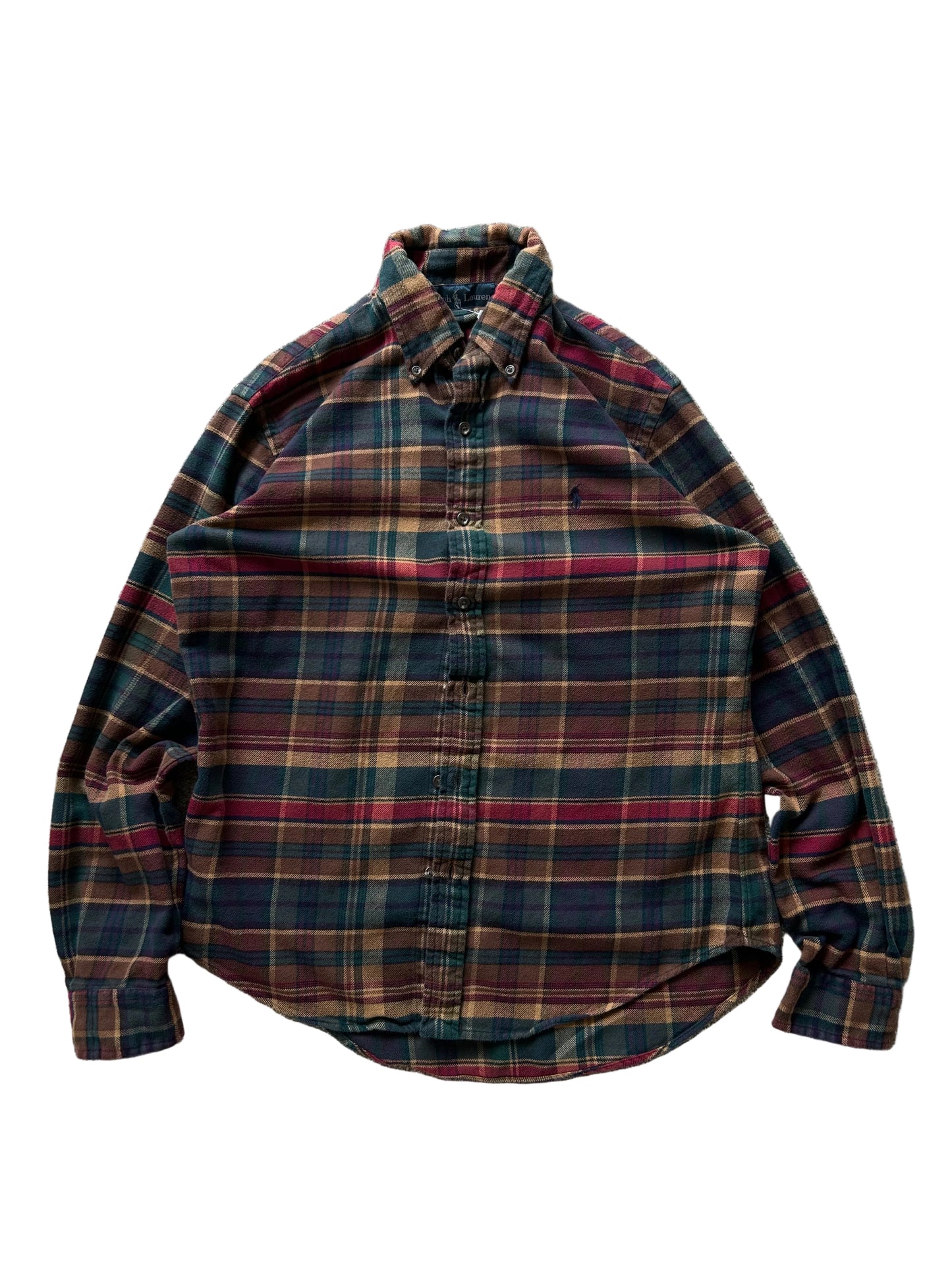Polo Ralph Lauren plaid-pattern flannel shirt in pine and navy brushed cotton flannel Medium Maroon