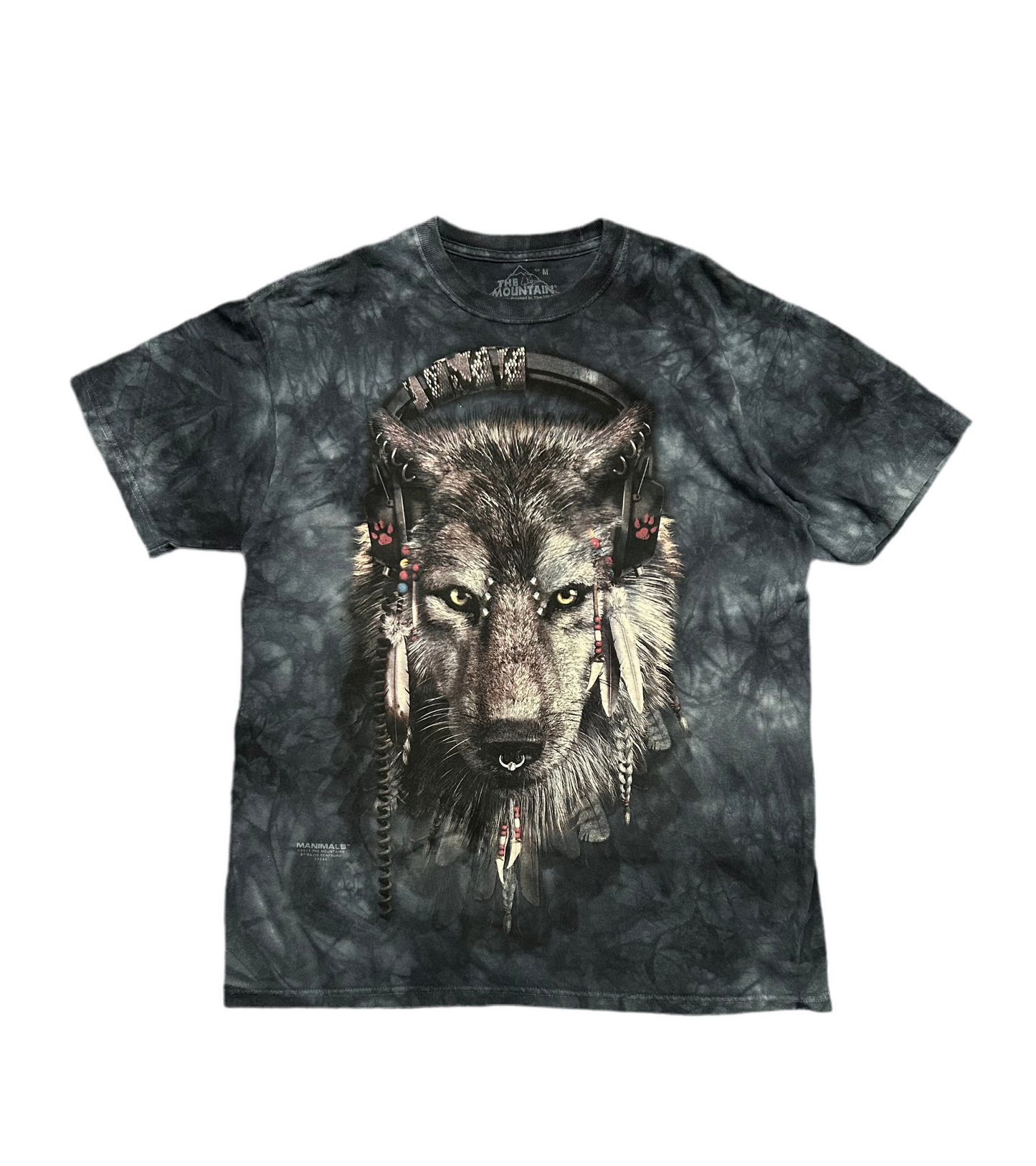 The Mountain Wolf "Manimals" Graphic Blue Tie Dye T-Shirt. Men's Size Medium