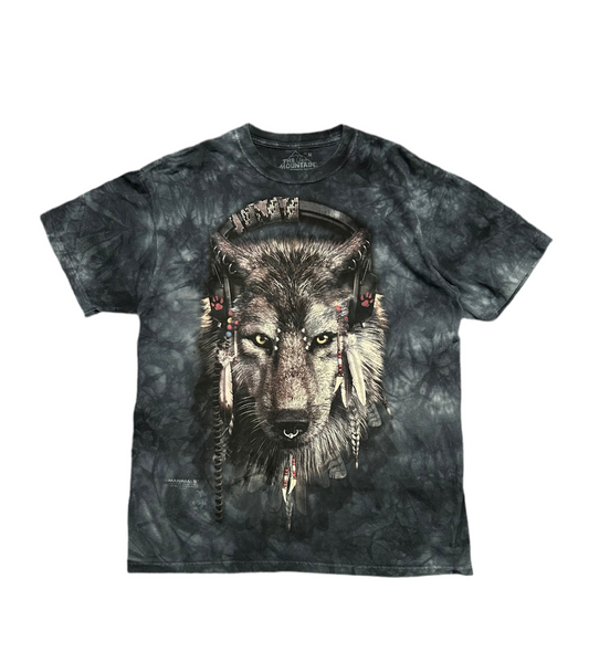 The Mountain Wolf "Manimals" Graphic Blue Tie Dye T-Shirt. Men's Size Medium