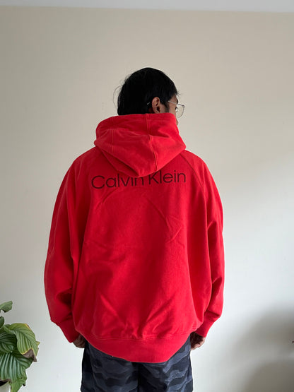 Calvin Klein Orange Hoodie Large Oversize Boxy