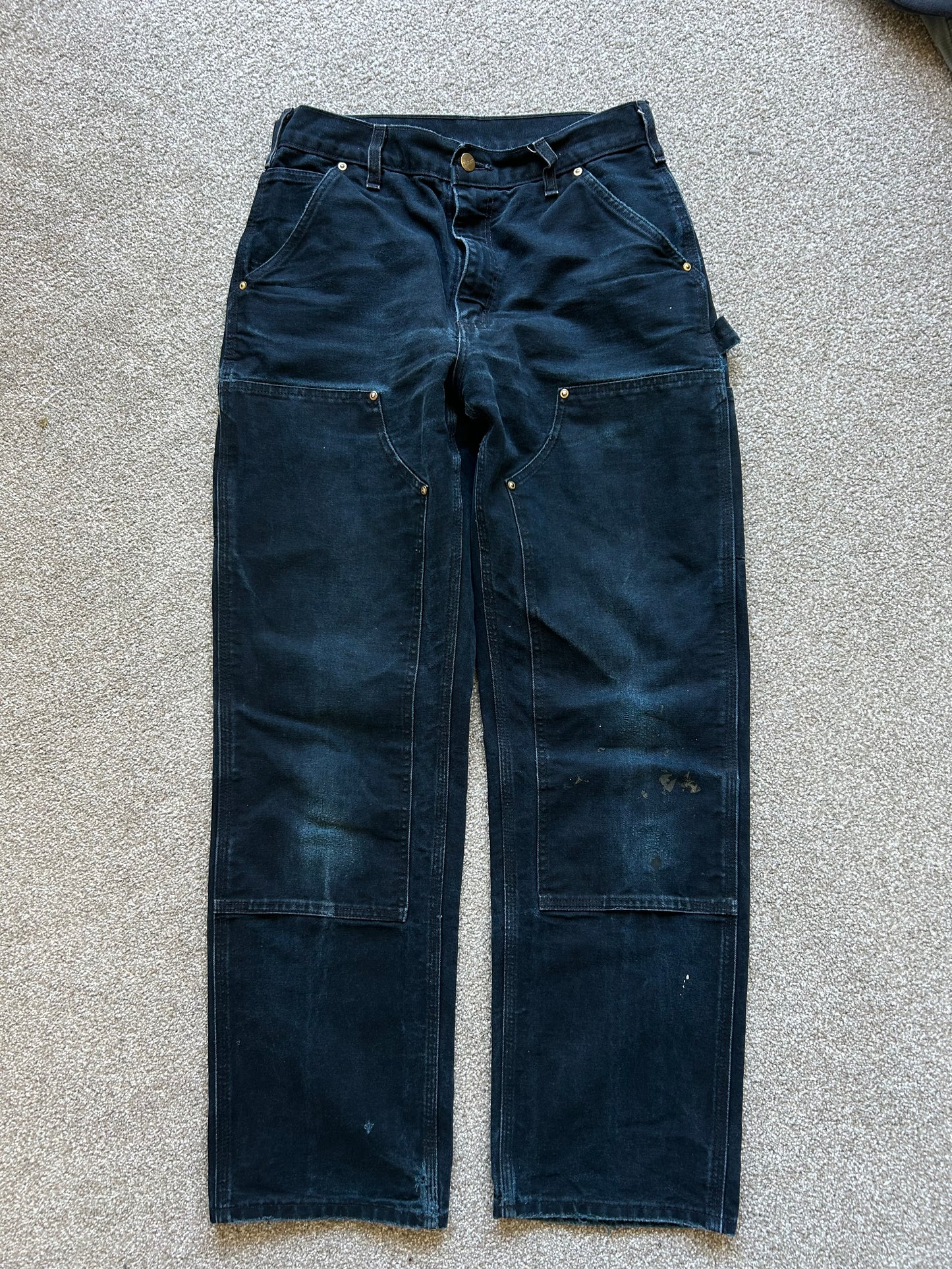 Carhartt Black Double Knee size 30 waist 40 inches Length Vintage Made in USA