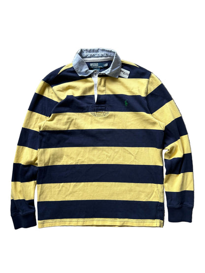 Ralph Lauren Stripe Rugby Shirt Medium Yellow Navy