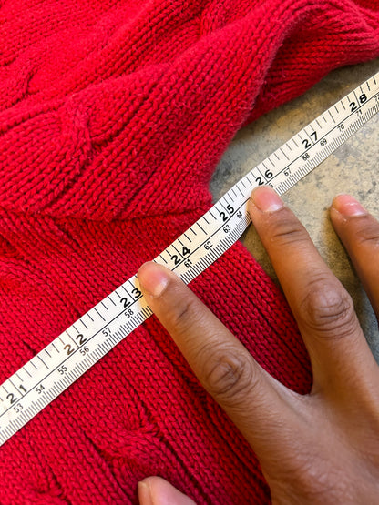 Vintage Faded Polo by Ralph Lauren cable-knit cotton sweater in red Large