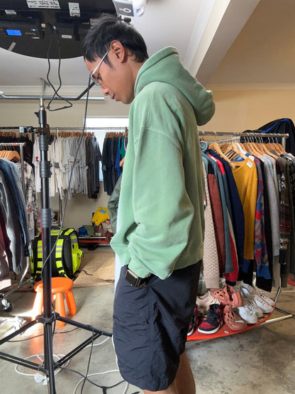 sage green hoodie is a Stüssy "Chapter" model featuring an embroidered logo size 16 Medium Cropped Boxy Fit
