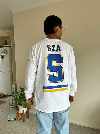SZA TDE S.O.S. Tour white long sleeve hockey jersey t-shirt size Large White