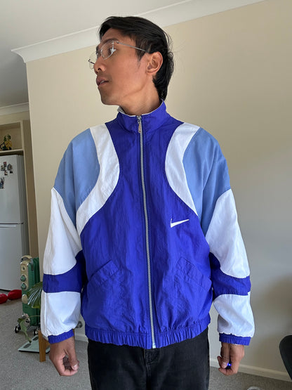 vintage Nike 90s woven windbreaker jacket in blue and white Medium