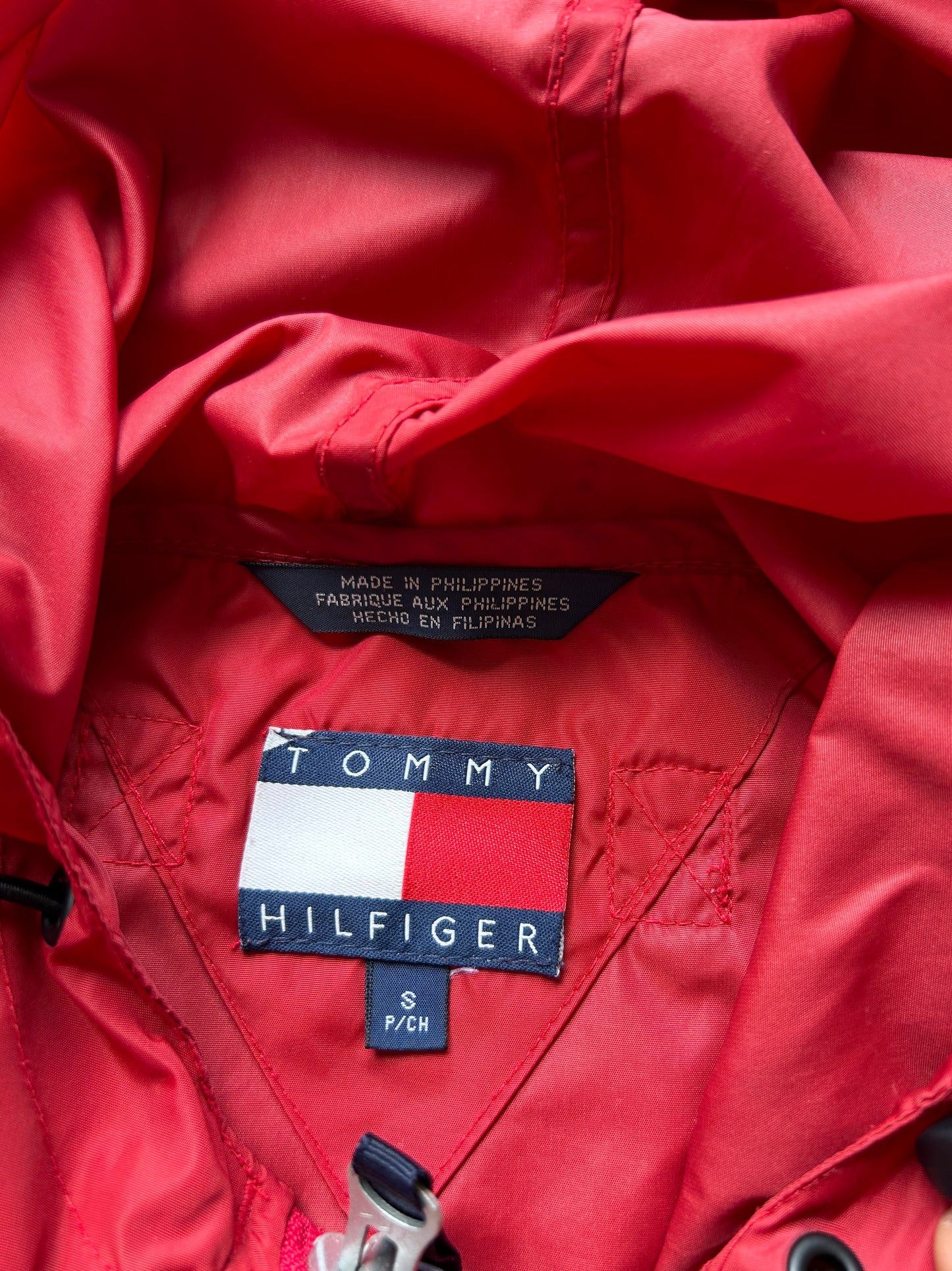 Vintage Tommy Hilfiger Hooded Rain Jacket Nylon size Large Red