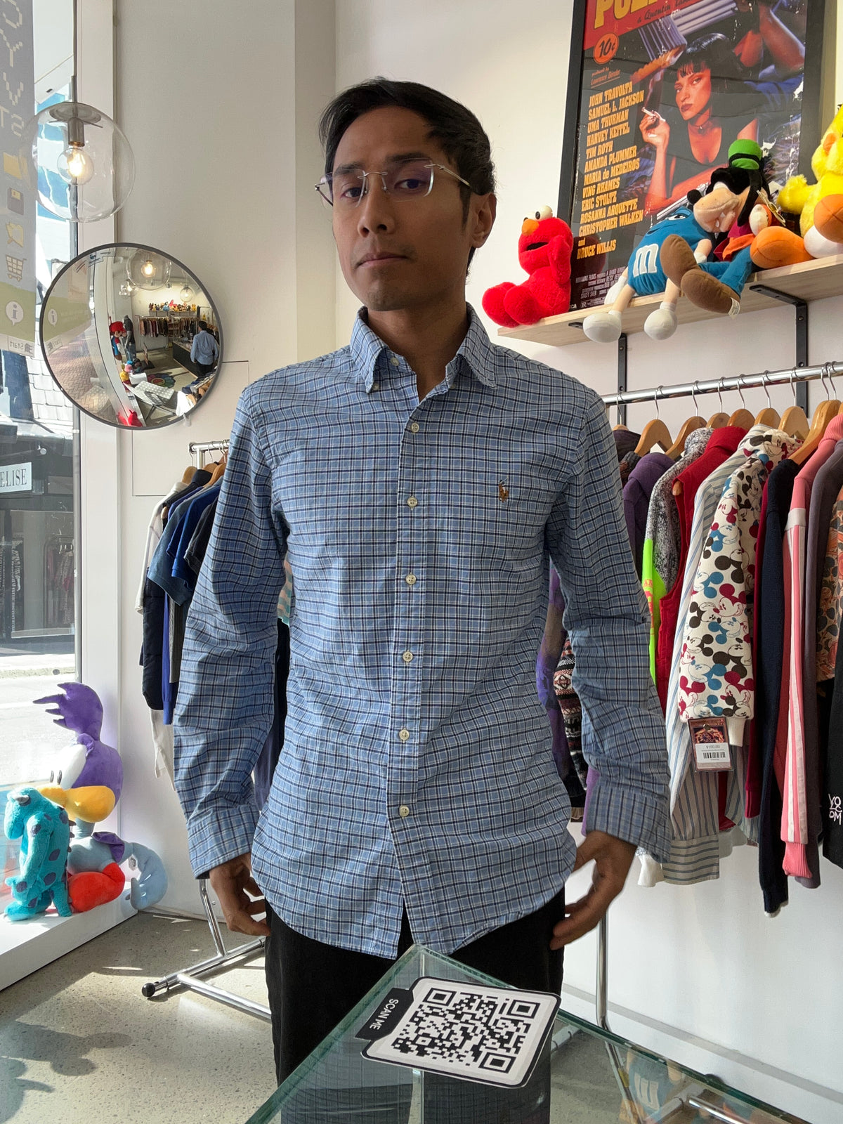 Polo Ralph Lauren Long-Sleeve Classic Oxford Sport Gingham Shirt Small Blue