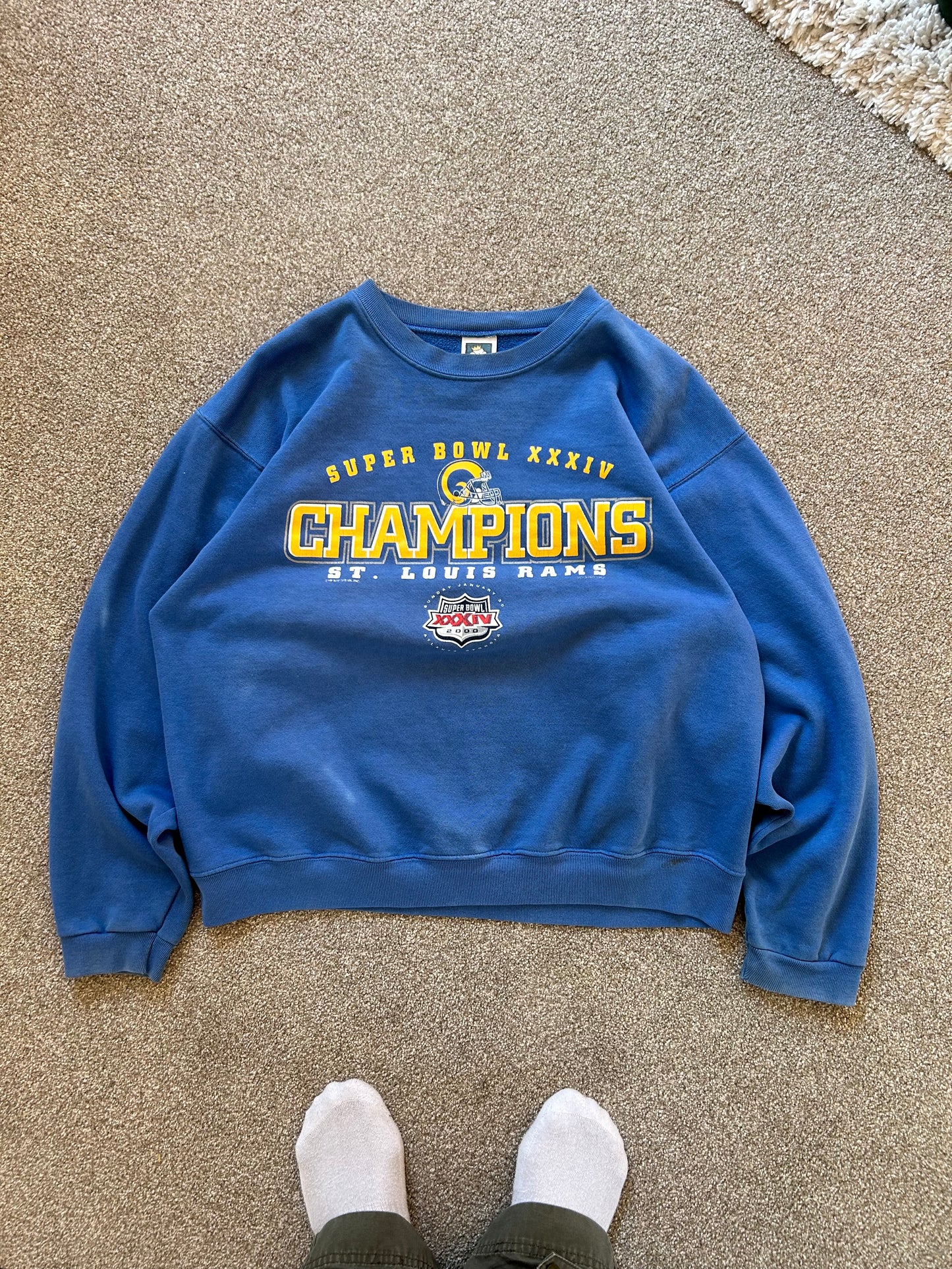 NFL Vintage 2000 SUPER BOWL CHAMPION St. Louis Rams Blue Large Sweater