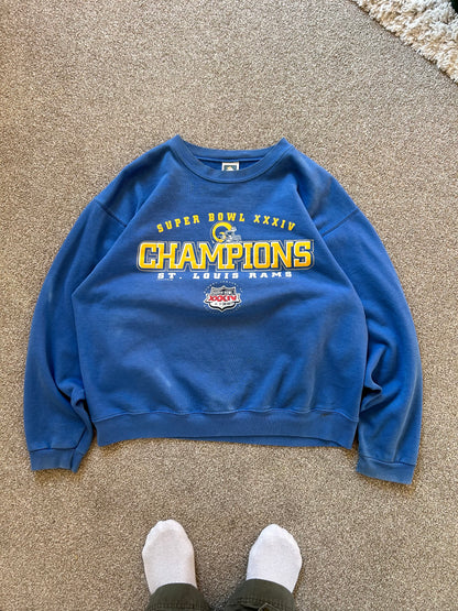 NFL Vintage 2000 SUPER BOWL CHAMPION St. Louis Rams Blue Large Sweater
