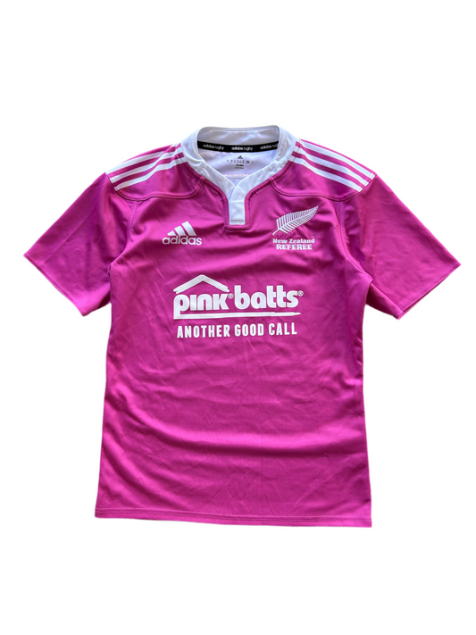 Adidas New Zealand All Blacks rugby referee jersey, featuring the Pink Batts sponsor logo Medium 2013