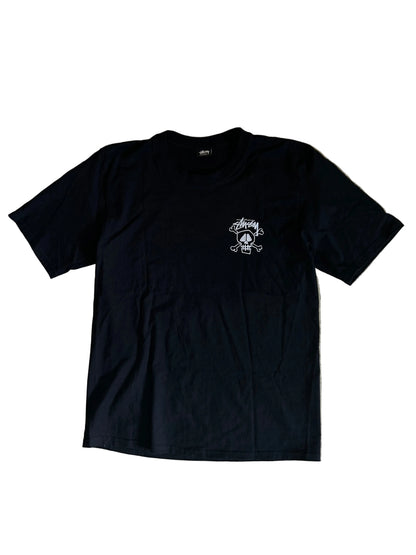 Stüssy Skull & Bones Pigment Dyed T-shirt in black, featuring a screen-printed graphic on the back XL