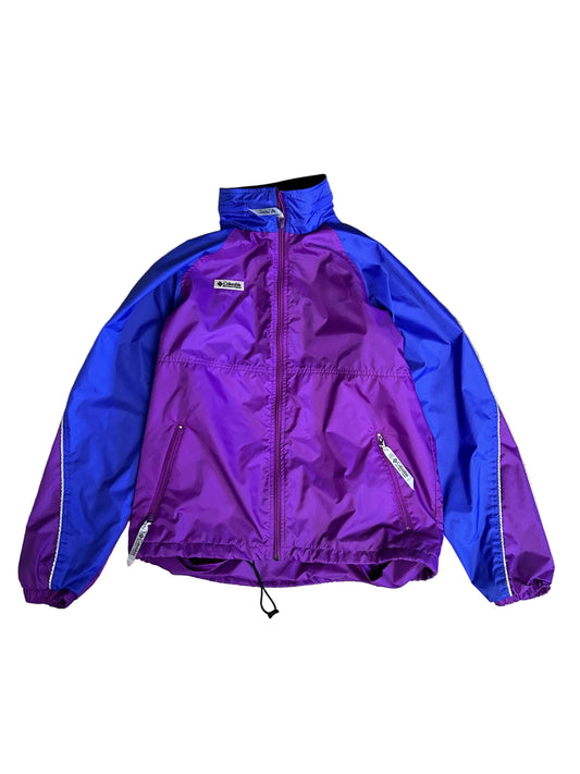 vintage Columbia Sportswear windbreaker jacket features a purple and blue color block Small