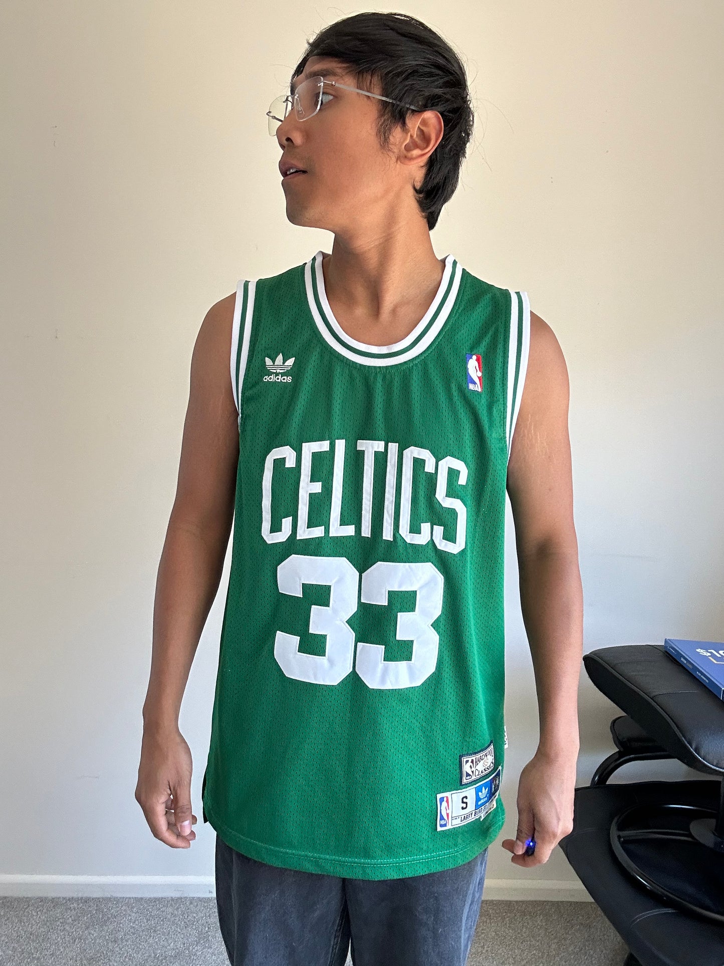 Adidas Larry Bird Boston Celtics #33 Hardwood Classics Swingman jersey in green, size small