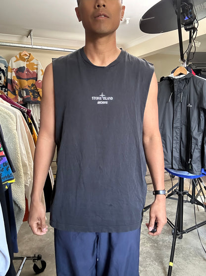 black Stone Island Archivio tank top XL Faded lots of holes