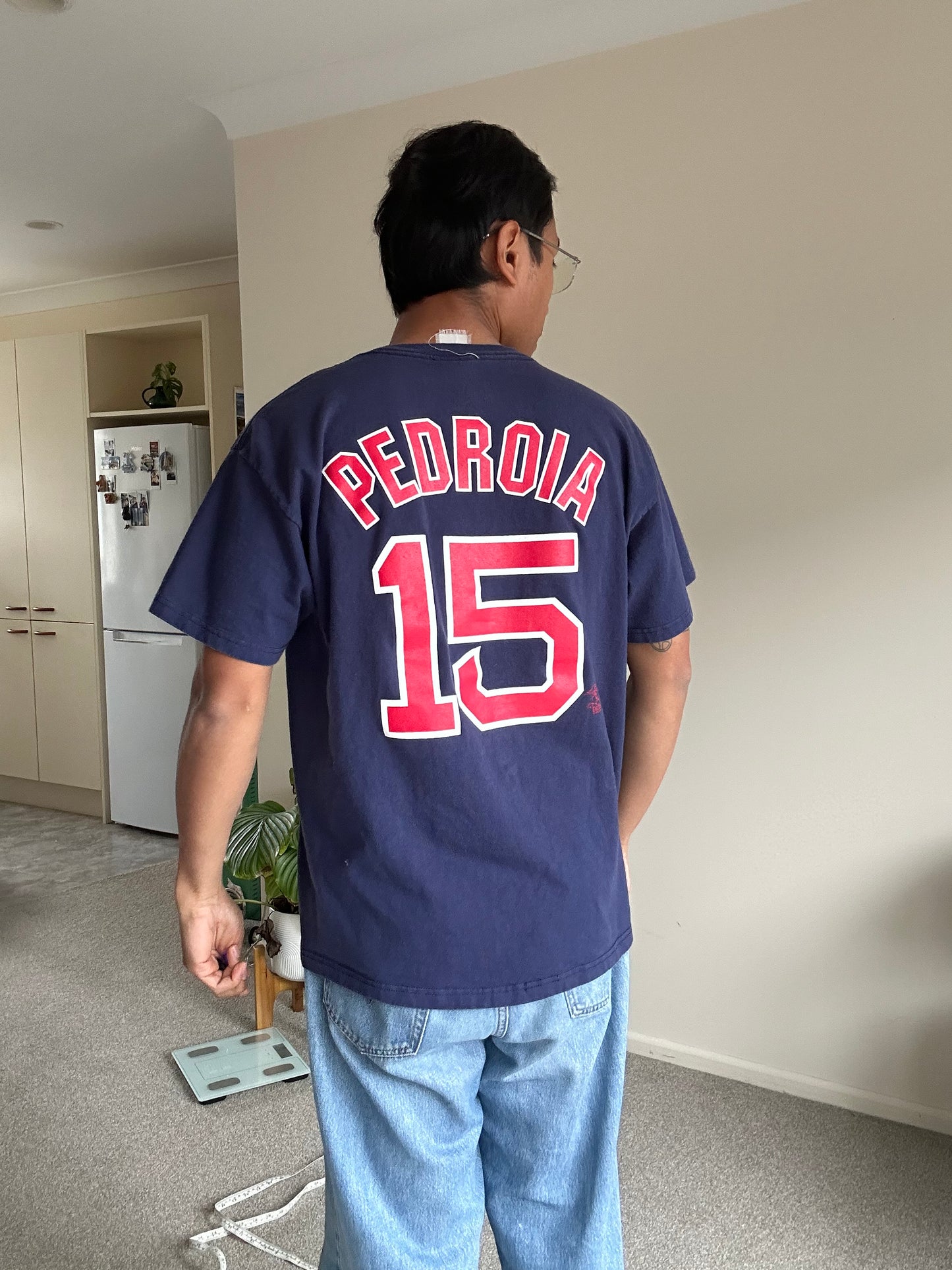 Nvy blue Boston Red Sox T-shirt #15 Pedroia Vintage Large