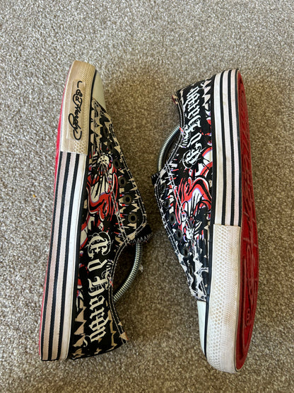 Ed Hardy slip-on canvas sneakers featuring an all-over tattoo print design size US 11 EU 44
