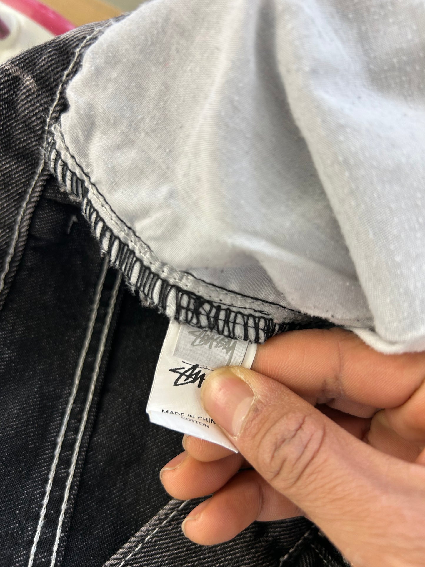 black Stüssy Stock 8 Big OL Jeans featuring an all-over washed graphic print of the brand's iconic 8-ball and stock logo 34