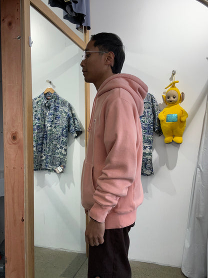 Champion Reverse Weave Small C Hoodie in a light pink or rose shade Medium