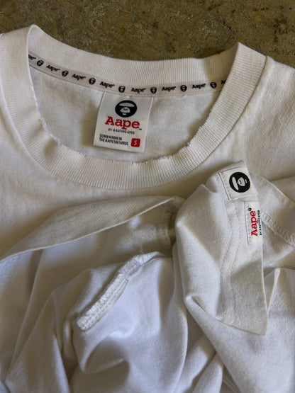white t-shirt is the AAPE by A Bathing Ape logo-print T-shirt Small