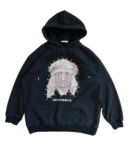 ADC crystal-mask print hoodie, featuring a graphic print of a masked figure and metallic studs Medium Black