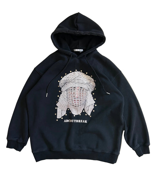 ADC crystal-mask print hoodie, featuring a graphic print of a masked figure and metallic studs Medium Black