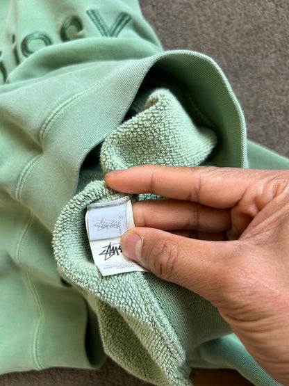 sage green hoodie is a Stüssy "Chapter" model featuring an embroidered logo size 16 Medium Cropped Boxy Fit