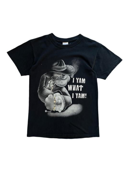 Vintage Popeye i yam what i yam Tee dated 2001 Black Small