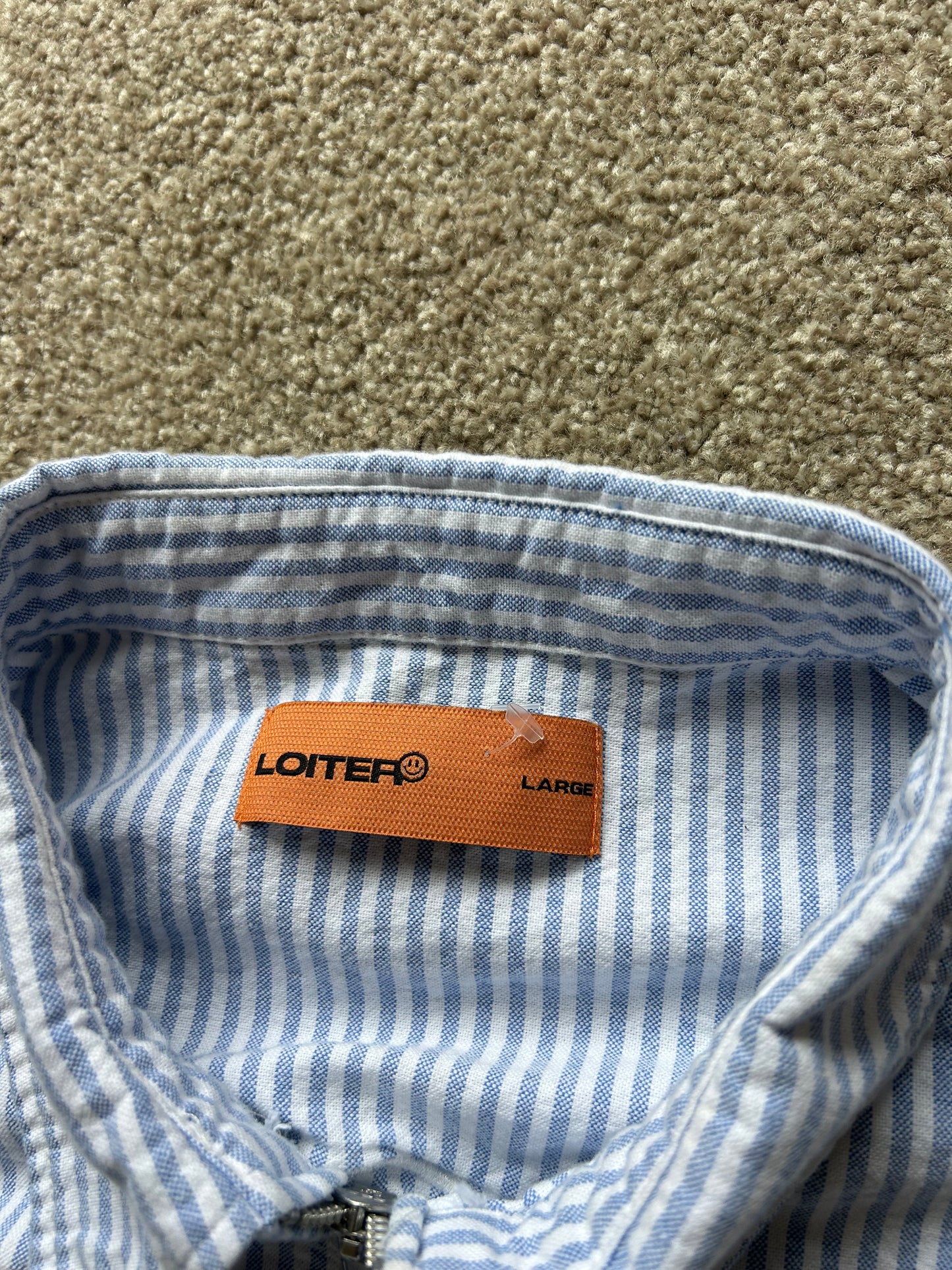 Loiter Rodeo Quarter Zip Up Shirt in blue pin stripe Large