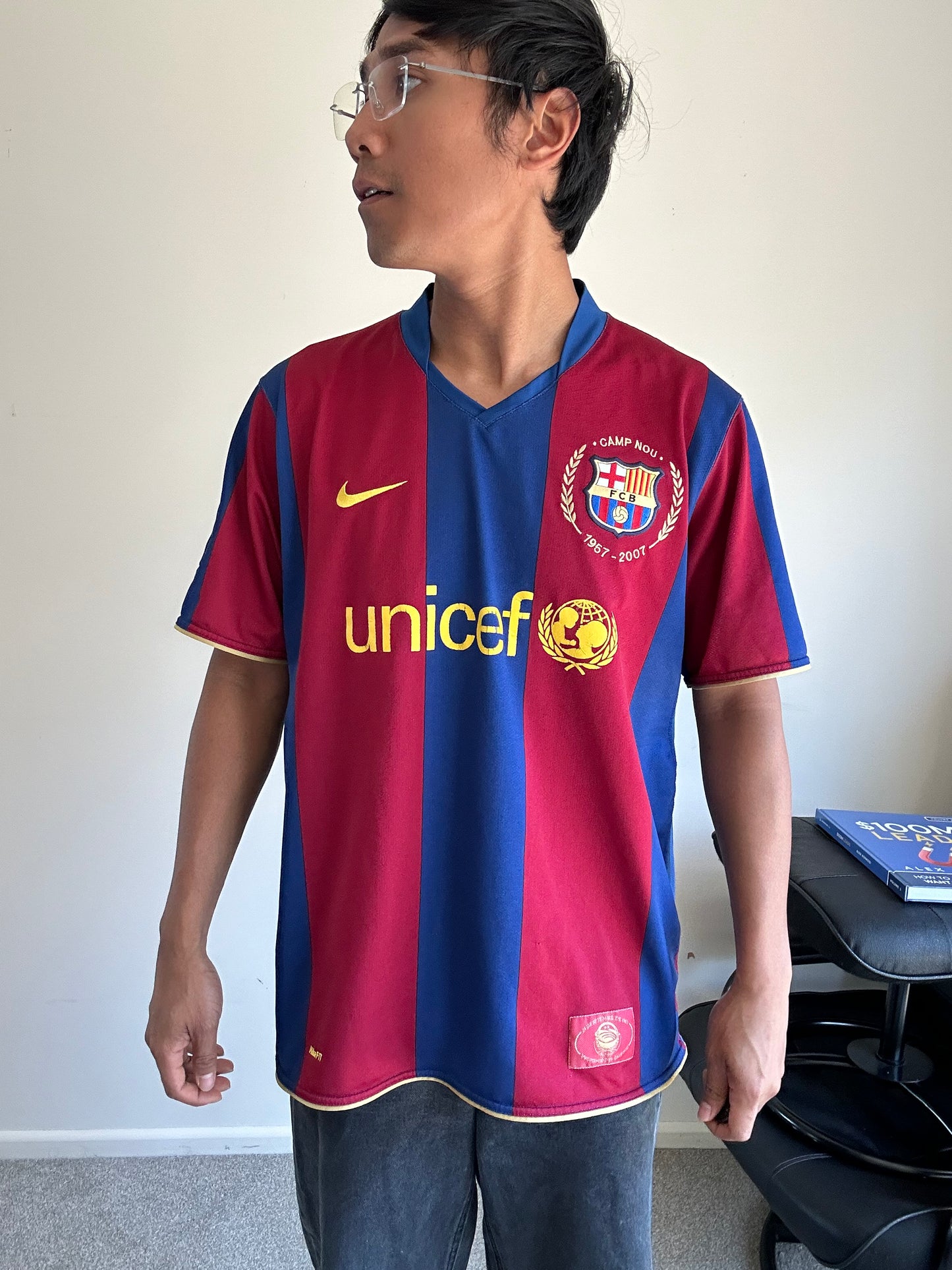 Nike FC Barcelona 2007-08 home shirt, a collectible item produced for the club's Camp Nou stadium 50th anniversary. Large