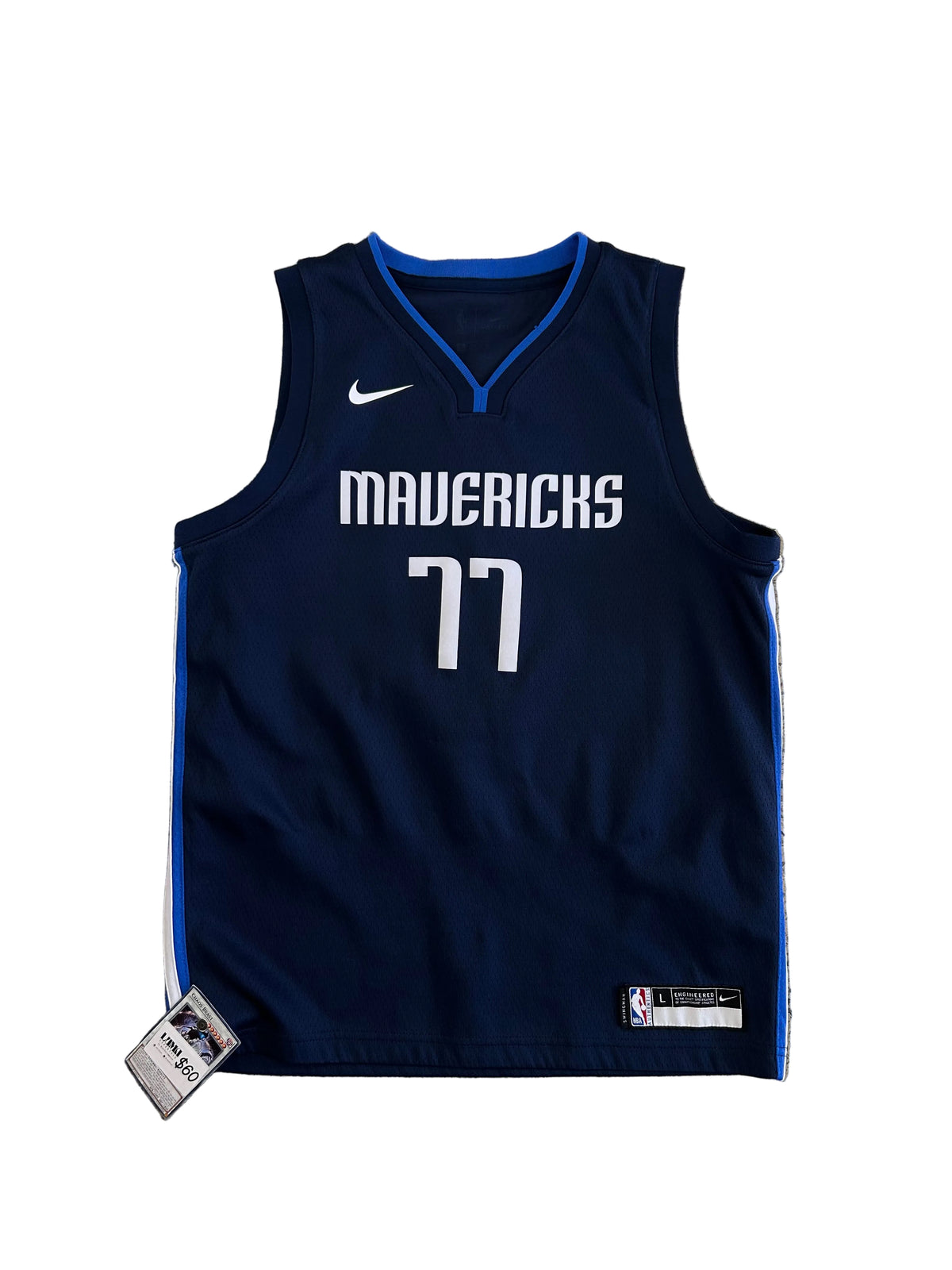blue Nike NBA Luka Dončić Dallas Mavericks Statement Edition Swingman Jersey featuring the number 77 Small