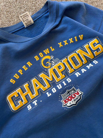 NFL Vintage 2000 SUPER BOWL CHAMPION St. Louis Rams Blue Large Sweater