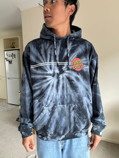 Santa Cruz Skateboards Adult Pullover Hoodie, featuring a Colortone black and gray tie-dye design Large