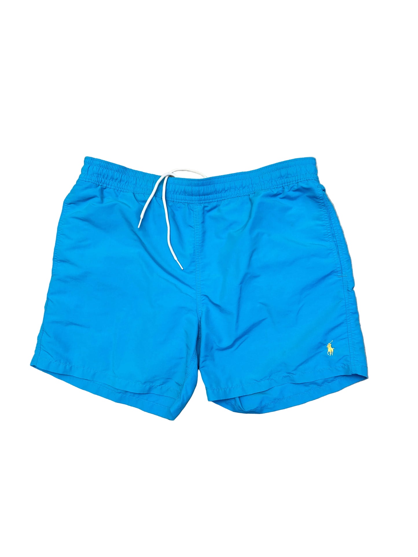 Ralph Lauren swim trunks featuring a blue body with a yellow pony logo Shorts Large