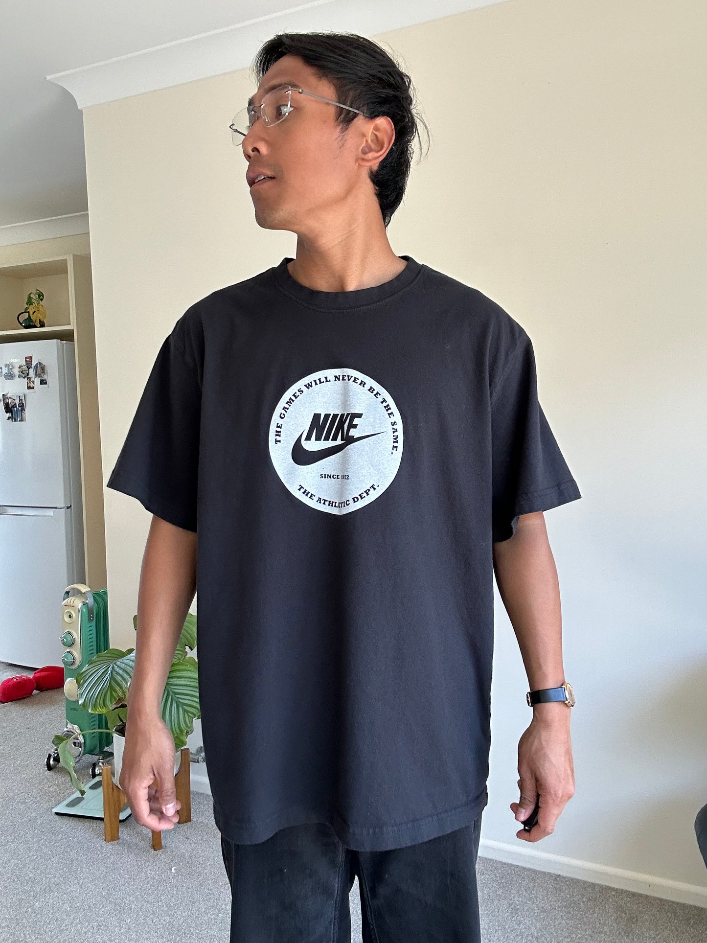 Nike "The Games Will Never Be The Same" Graphic T-Shirt, part of the brand's "The Athletic Dept." or "Circa 72" collections XL Black