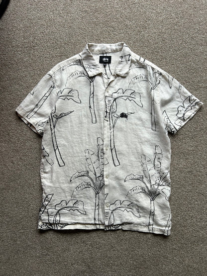 Stussy Linen All Over Print Polo Cream Large