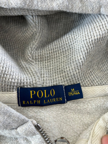 Grey Polo Ralph Lauren full-zip hoodie with an embroidered black signature pony logo on the chest Medium